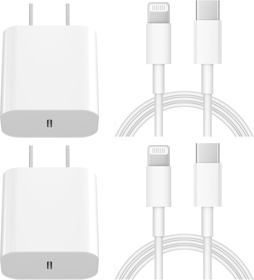 Wall Charger Block with 2 Pack USB C to Lightning Cables for iPhone
