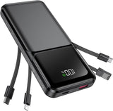 Portable Charger with Built in Cable - 20000mAh Fast Charging 22.5W Slim Power Bank USB C LED Display Travel Battery Pack 5 Outputs & 3 Inputs for iPhone Samsung Android iPad Phones Tablets etc