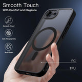 JETech Magnetic Case for iPhone 16e 6.1-Inch 2025 Compatible with MagSafe, Translucent Matte Back Slim Shockproof Phone Cover (Black)