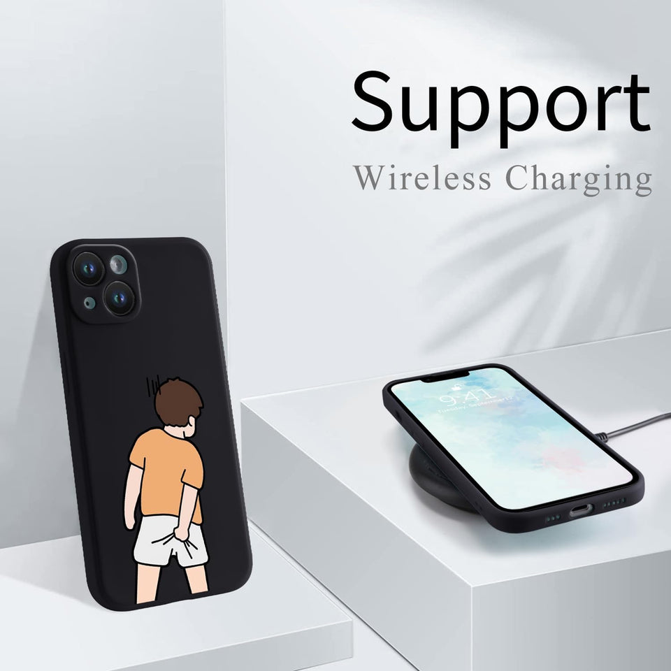 Wihytec Funny Boy Phone Case for iPhone 12 Silly Case Cover Liquid Silicone Soft Gel Rubber Durable Matt Phone Cover with Microfiber Lining Protective Cover