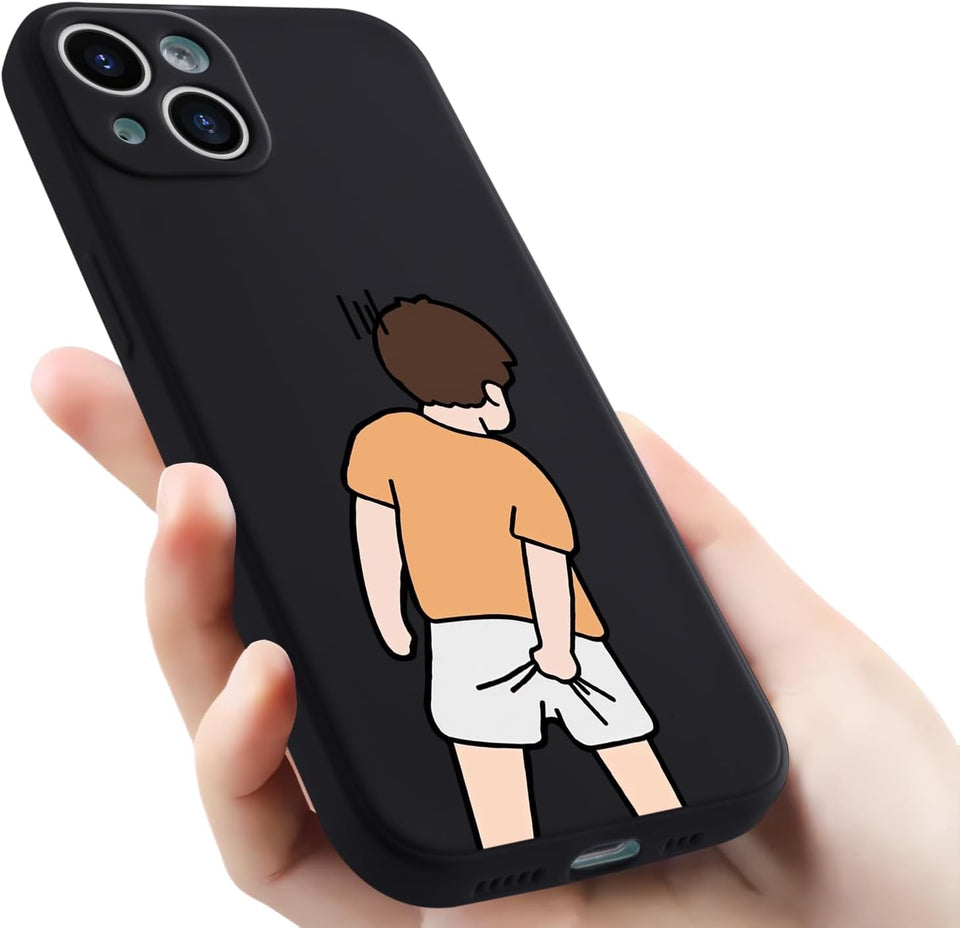 Wihytec Funny Boy Phone Case for iPhone 12 Silly Case Cover Liquid Silicone Soft Gel Rubber Durable Matt Phone Cover with Microfiber Lining Protective Cover