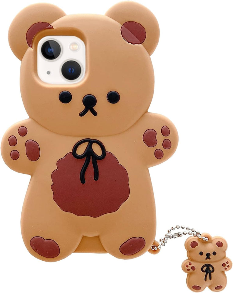 3D iPhone Cute Cartoon Bear Phone Case with Keychain Teddy Bear