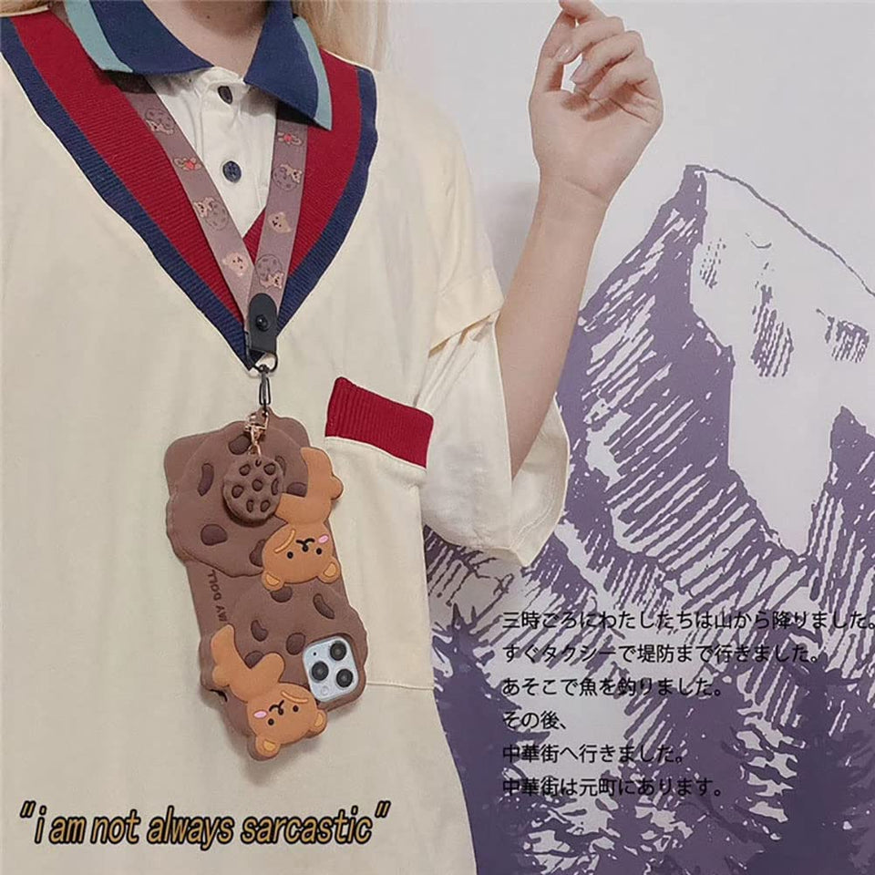 Yatchen for iPhone Case Cookie Bear Kawaii with Strap Lanyard 3D Cartoon Bear