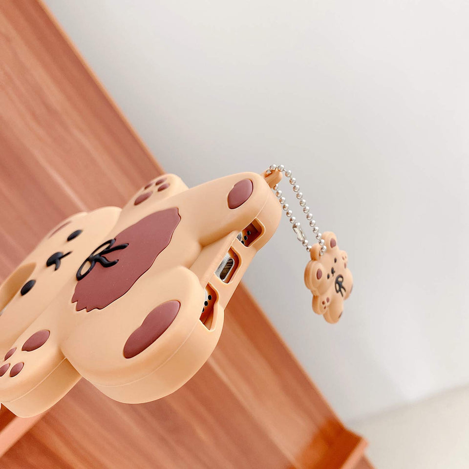 3D iPhone Cute Cartoon Bear Phone Case with Keychain Teddy Bear