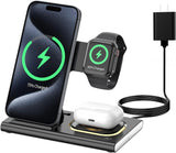 3 in 1 Foldable Charging Station for Apple Wireless Charger for iPhone 16 15 14 13 12 11 Series, Wireless Charging Station with Night Light for Apple Watch Charger for AirPods 4/3/2/Pro/Pro 2 (Black)