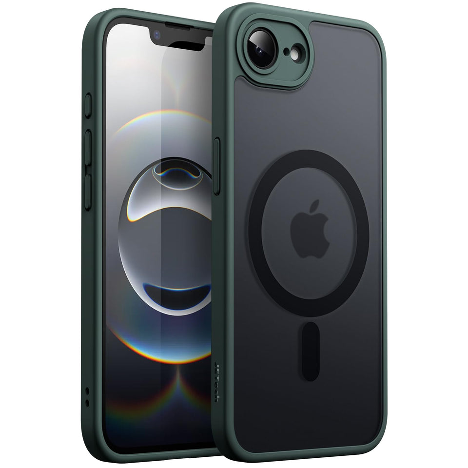 JETech Magnetic Case for iPhone 16e 6.1-Inch 2025 Compatible with MagSafe, Translucent Matte Back Slim Shockproof Phone Cover (Black)