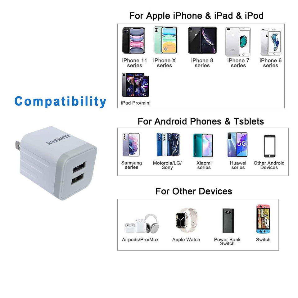 5V/2.1A USB Wall Charger Plug Adapter