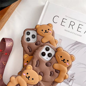 Yatchen for iPhone Case Cookie Bear Kawaii with Strap Lanyard 3D Cartoon Bear