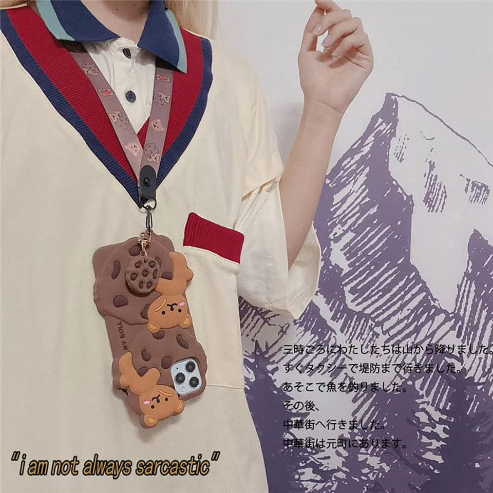 Yatchen for iPhone Case Cookie Bear Kawaii with Strap Lanyard 3D Cartoon Bear