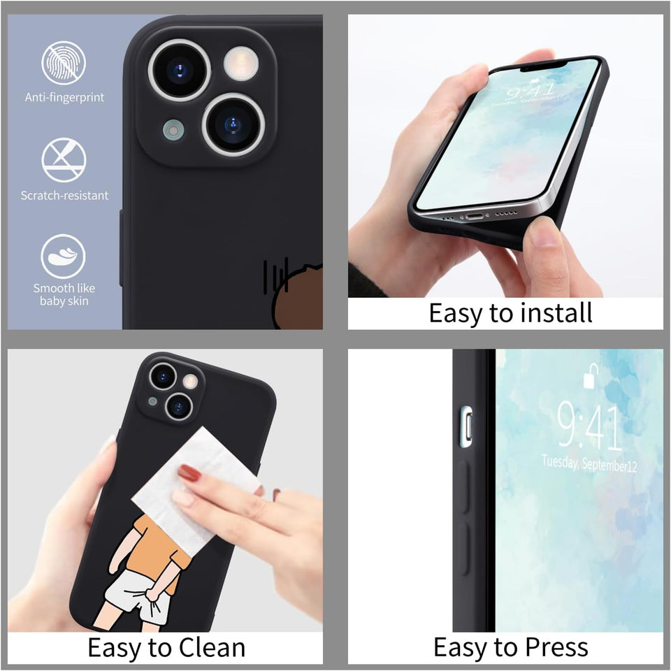 Wihytec Funny Boy Phone Case for iPhone 12 Silly Case Cover Liquid Silicone Soft Gel Rubber Durable Matt Phone Cover with Microfiber Lining Protective Cover