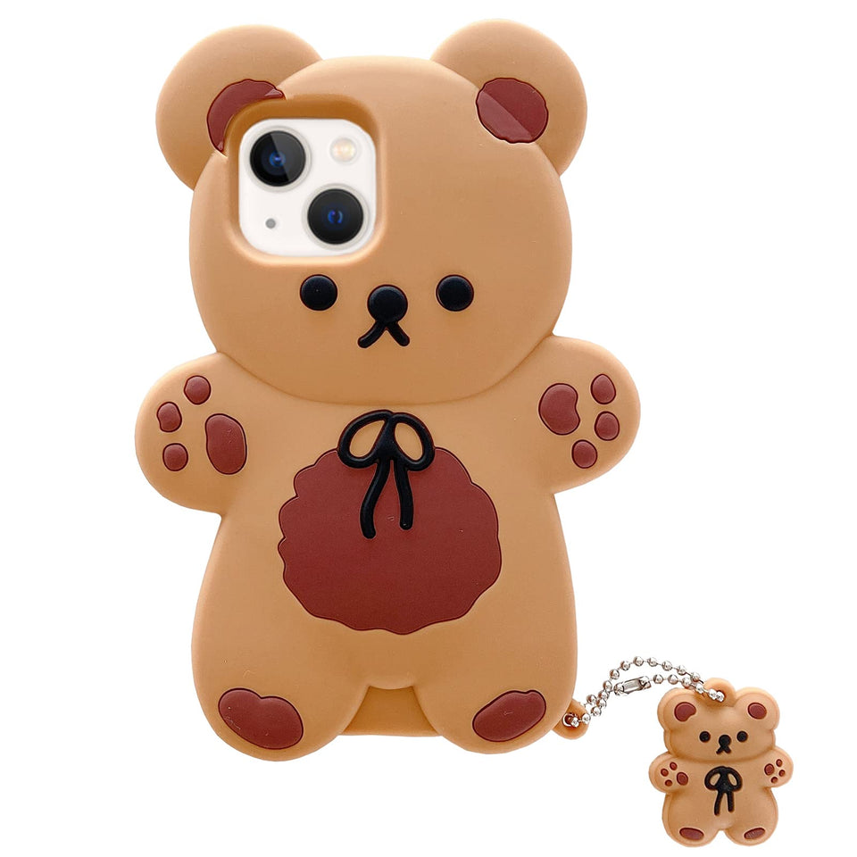 3D iPhone Cute Cartoon Bear Phone Case with Keychain Teddy Bear