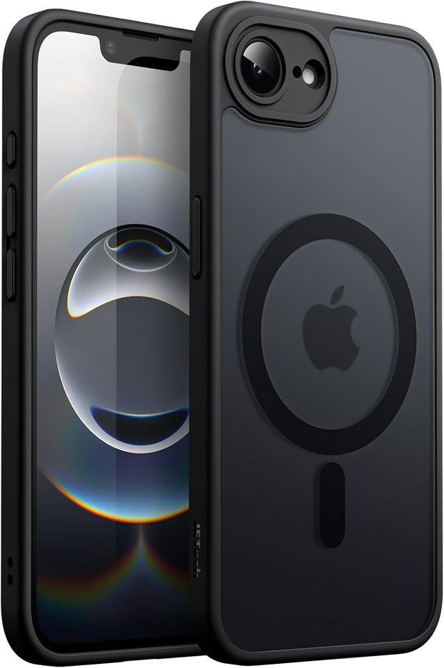 JETech Magnetic Case for iPhone 16e 6.1-Inch 2025 Compatible with MagSafe, Translucent Matte Back Slim Shockproof Phone Cover (Black)