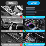 Retractable Car Charger, 4 in 1 Fast Car Phone Charger 60W for iPhone and USB C Car Charger, 2 Retractable Cables and 2 USB Charging Ports (USB C+Lightning Retractable Cords)