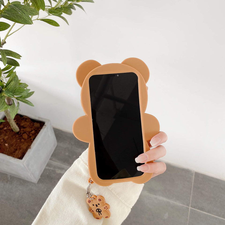 3D iPhone Cute Cartoon Bear Phone Case with Keychain Teddy Bear