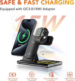 3 in 1 Foldable Charging Station for Apple Wireless Charger for iPhone 16 15 14 13 12 11 Series, Wireless Charging Station with Night Light for Apple Watch Charger for AirPods 4/3/2/Pro/Pro 2 (Black)