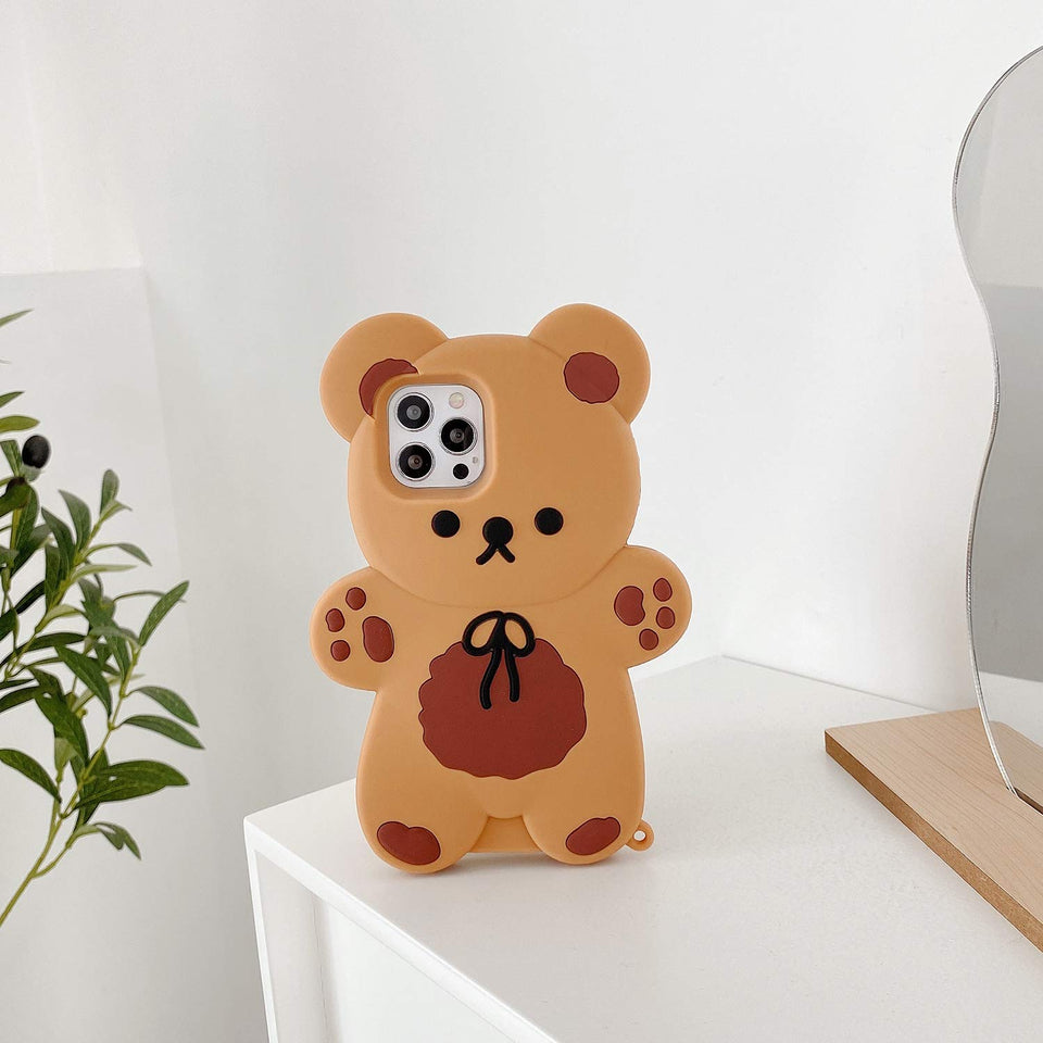 3D iPhone Cute Cartoon Bear Phone Case with Keychain Teddy Bear