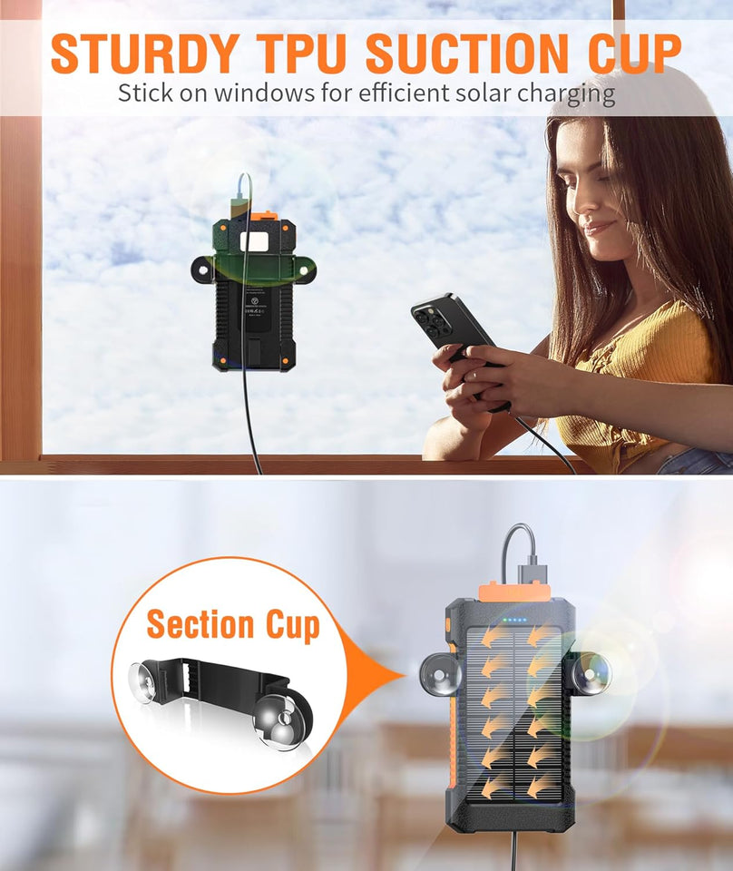 Solar Power Bank 38800mAh Portable Solar Charger 3 Ports Power Bank External Batteries 3 Solar Panels with Flashlight Light/SOS/Strobe (Orange, 38800mAh)