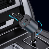 Retractable Car Charger, 4 in 1 Fast Car Phone Charger 60W for iPhone and USB C Car Charger, 2 Retractable Cables and 2 USB Charging Ports (USB C+Lightning Retractable Cords)