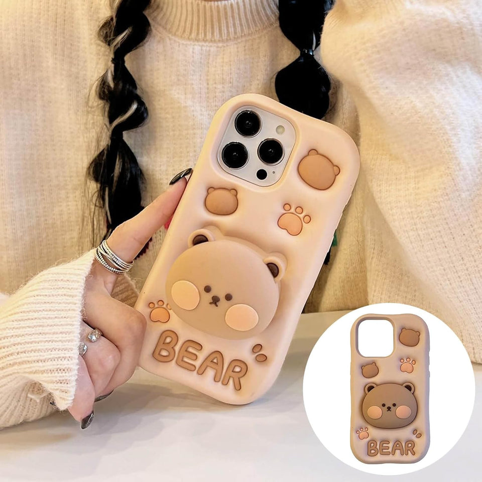 3D  Case for iPhone 16/15 Series Cute Bear Phones Protection Case