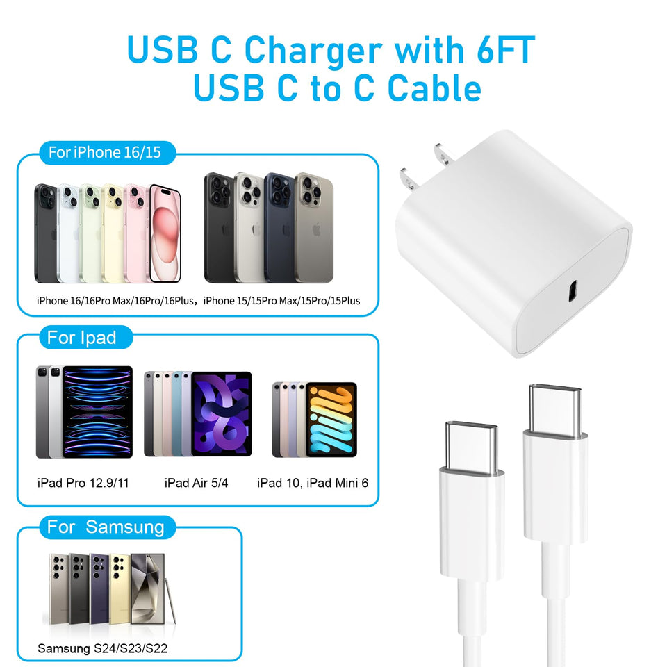 20-45W Super Fast Charging Wall Charger with 6FT Type C to C Cable