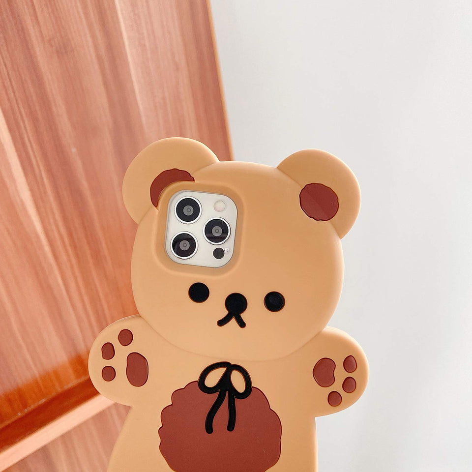 3D iPhone Cute Cartoon Bear Phone Case with Keychain Teddy Bear