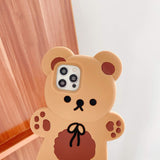 3D iPhone Cute Cartoon Bear Phone Case with Keychain Teddy Bear
