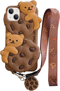 Yatchen for iPhone Case Cookie Bear Kawaii with Strap Lanyard 3D Cartoon Bear