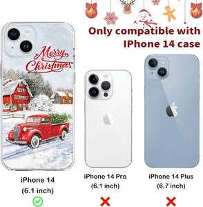 Newseego for iPhone 14 Christmas Case, Shockproof Anti-Yellow Hard PC + TPU Bumper Protective Cover Phone Case for Girls Children Cute Merry Case for iPhone 14-Red Car