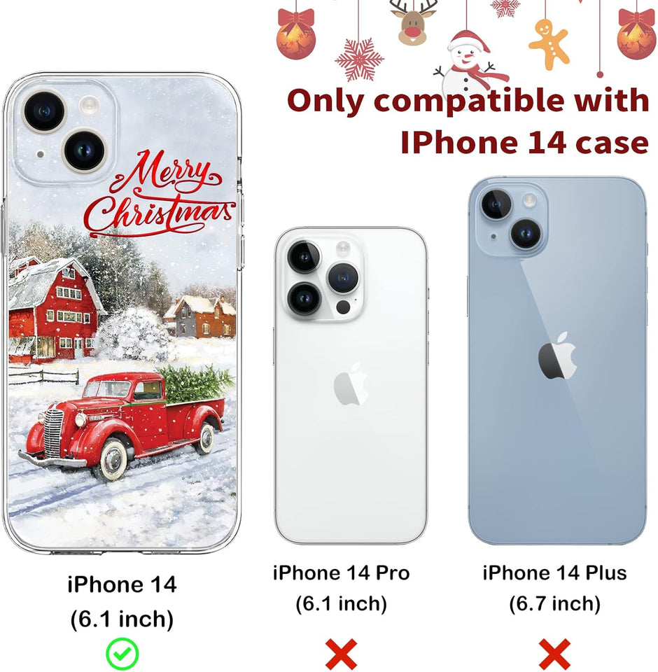 Newseego for iPhone 14 Christmas Case, Shockproof Anti-Yellow Hard PC + TPU Bumper Protective Cover Phone Case for Girls Children Cute Merry Case for iPhone 14-Red Car
