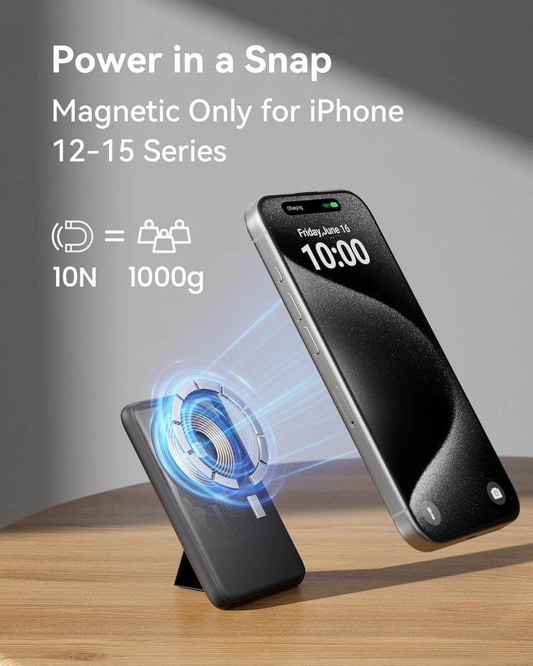 INIU for MagSafe Portable Charger, Ultra Slim 5500mAh 20W Magnetic Power Bank with Foldable Stand, USB-C in&Out Wireless Battery Pack, for iPhone 16/16 Plus/16 Pro/16 Pro Max, iPhone 15/14/13/12