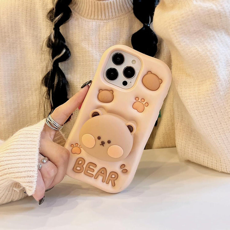 3D  Case for iPhone 16/15 Series Cute Bear Phones Protection Case