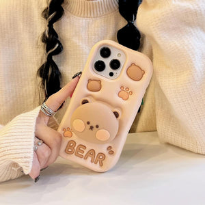 3D  Case for iPhone 16/15 Series Cute Bear Phones Protection Case