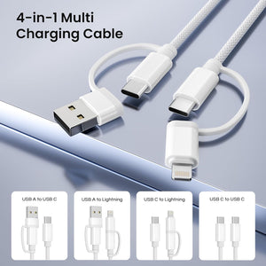 Basesailor for iPhone 16 15 Charging Cable,4 in 1 USB C Cable 6.6ft,60W Multi Universal Charger Cord with USB A/Lightning Adapter for AirPods Pro 2 2023,Max 2024,iPad mini 7 6,Apple 14 13 iWatch 10 9