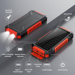 Solar Charger Power Bank 40800mAh Portable Charger,PD3.0 USB C Fast Charging Battery Pack,3 Outputs Solar Power Bank with 2 LED Flashlight Compatible with iPhone 15/14/13/12/11,Android Samsung-Orange