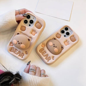 3D  Case for iPhone 16/15 Series Cute Bear Phones Protection Case