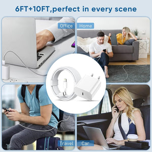 Wall Charger Block with 2 Pack USB C to Lightning Cables for iPhone