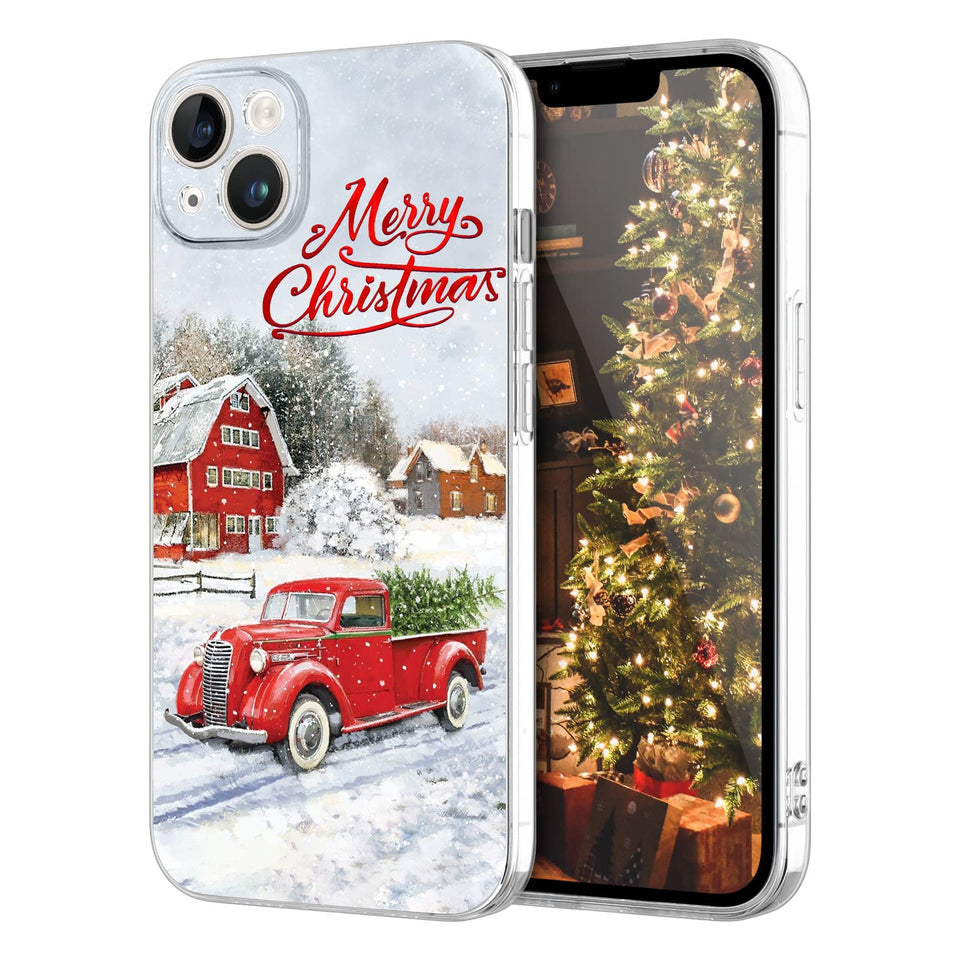 Newseego for iPhone 14 Christmas Case, Shockproof Anti-Yellow Hard PC + TPU Bumper Protective Cover Phone Case for Girls Children Cute Merry Case for iPhone 14-Red Car