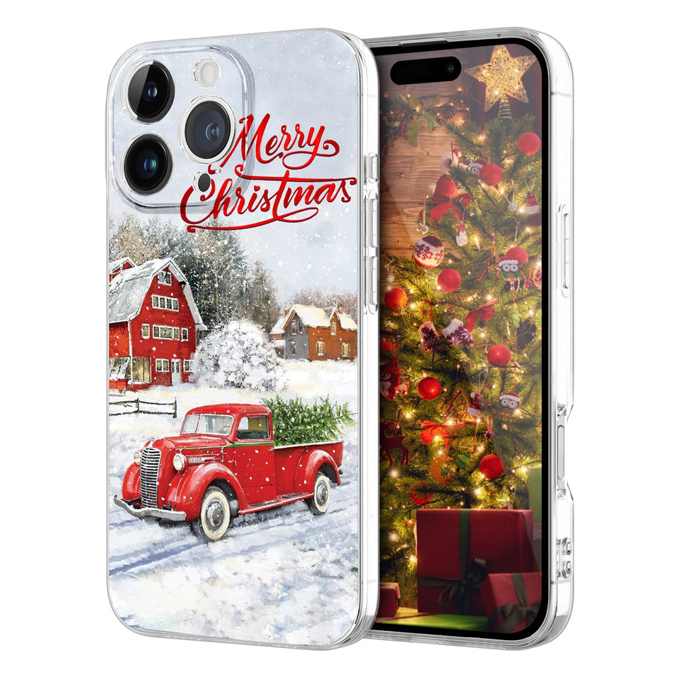Newseego for iPhone 14 Christmas Case, Shockproof Anti-Yellow Hard PC + TPU Bumper Protective Cover Phone Case for Girls Children Cute Merry Case for iPhone 14-Red Car