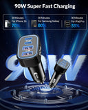 USB C Car Charger, 4-Port 90W Super Fast Car Phone Charger Accessories Dual 45W USB-C & USB-A Cargador Carro Adapter Cigarette Lighter for iPhone 16e 16 15 14 13 12, Samsung S25 S24, Tablet, Android