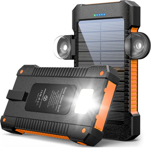 Solar Power Bank 38800mAh Portable Solar Charger 3 Ports Power Bank External Batteries 3 Solar Panels with Flashlight Light/SOS/Strobe (Orange, 38800mAh)