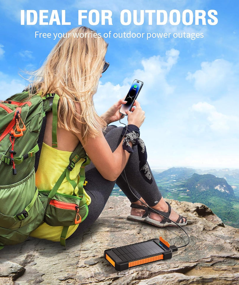 Solar Power Bank 38800mAh Portable Solar Charger 3 Ports Power Bank External Batteries 3 Solar Panels with Flashlight Light/SOS/Strobe (Orange, 38800mAh)