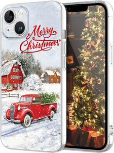 Newseego for iPhone 14 Christmas Case, Shockproof Anti-Yellow Hard PC + TPU Bumper Protective Cover Phone Case for Girls Children Cute Merry Case for iPhone 14-Red Car