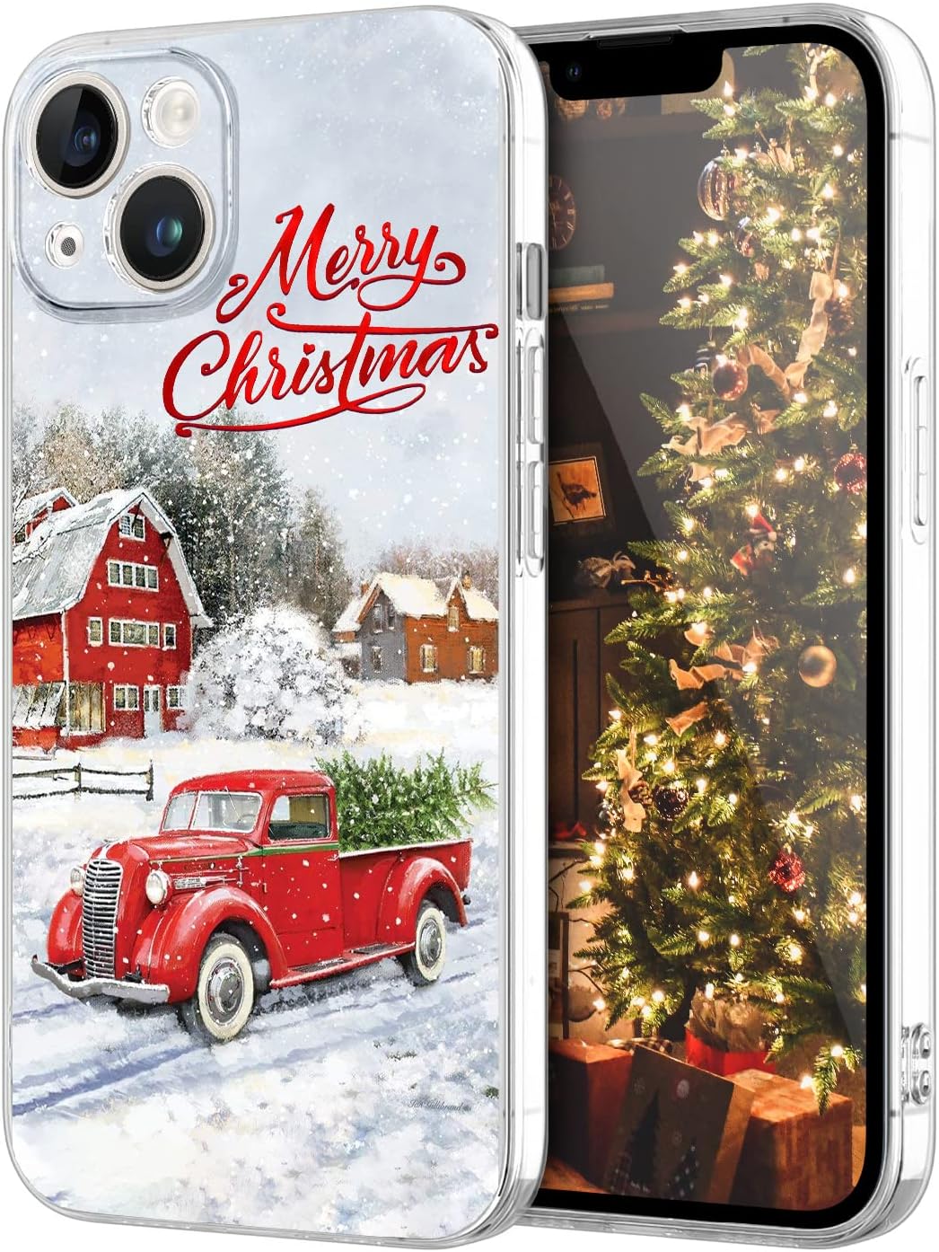 Newseego for iPhone 14 Christmas Case, Shockproof Anti-Yellow Hard PC + TPU Bumper Protective Cover Phone Case for Girls Children Cute Merry Case for iPhone 14-Red Car