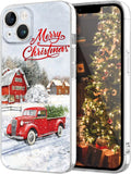 Newseego for iPhone 14 Christmas Case, Shockproof Anti-Yellow Hard PC + TPU Bumper Protective Cover Phone Case for Girls Children Cute Merry Case for iPhone 14-Red Car