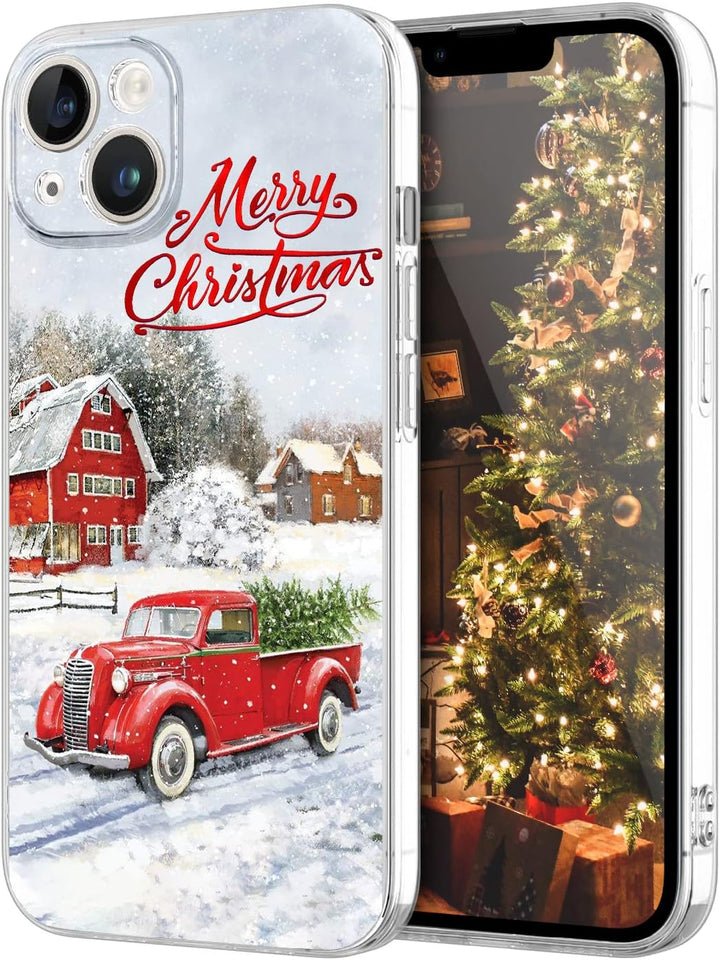 Newseego for iPhone 14 Christmas Case, Shockproof Anti-Yellow Hard PC + TPU Bumper Protective Cover Phone Case for Girls Children Cute Merry Case for iPhone 14-Red Car