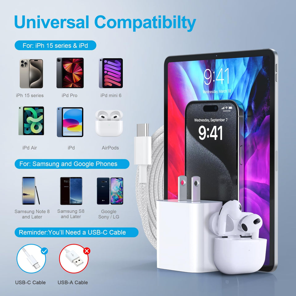 20-45W Super Fast Charging Wall Charger with 6FT Type C to C Cable