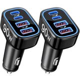 USB C Car Charger, 4-Port 90W Super Fast Car Phone Charger Accessories Dual 45W USB-C & USB-A Cargador Carro Adapter Cigarette Lighter for iPhone 16e 16 15 14 13 12, Samsung S25 S24, Tablet, Android
