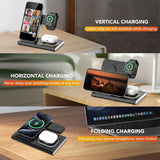 3 in 1 Foldable Charging Station for Apple Wireless Charger for iPhone 16 15 14 13 12 11 Series, Wireless Charging Station with Night Light for Apple Watch Charger for AirPods 4/3/2/Pro/Pro 2 (Black)