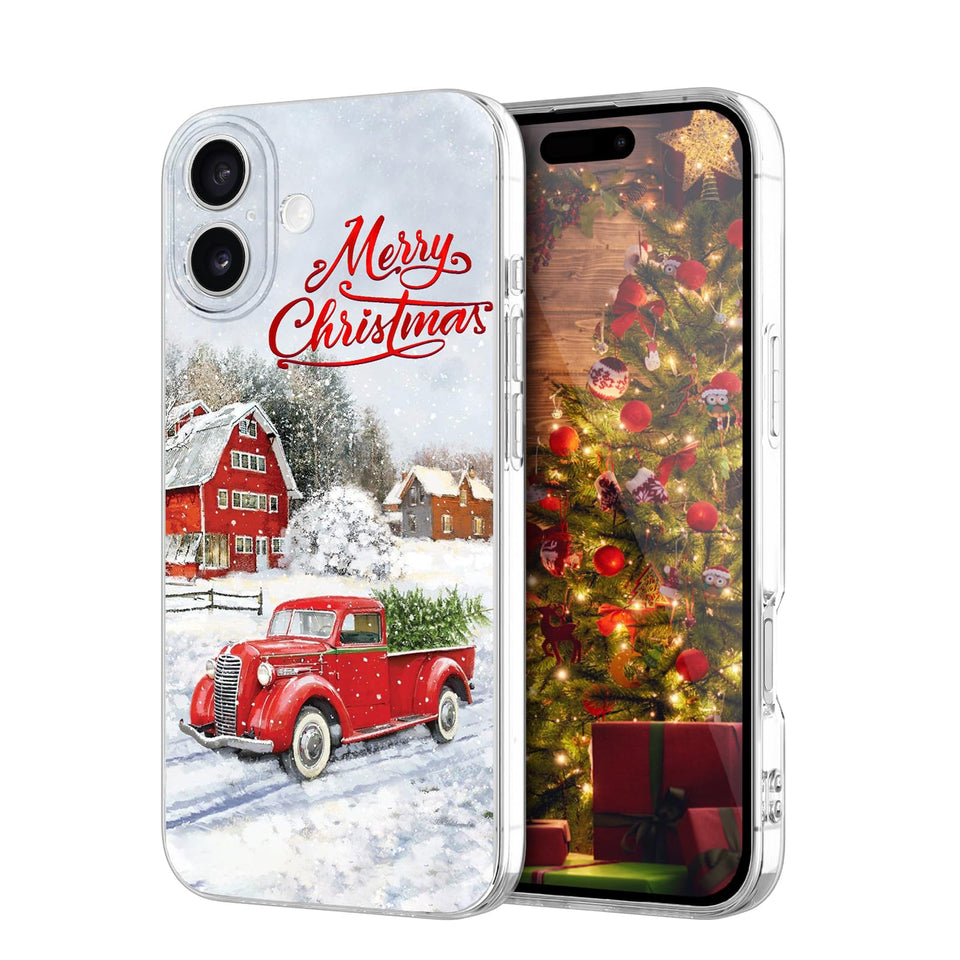 Newseego for iPhone 14 Christmas Case, Shockproof Anti-Yellow Hard PC + TPU Bumper Protective Cover Phone Case for Girls Children Cute Merry Case for iPhone 14-Red Car
