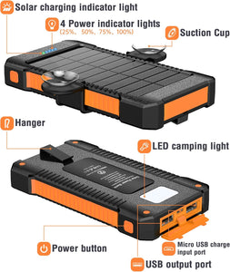 Solar Power Bank 38800mAh Portable Solar Charger 3 Ports Power Bank External Batteries 3 Solar Panels with Flashlight Light/SOS/Strobe (Orange, 38800mAh)